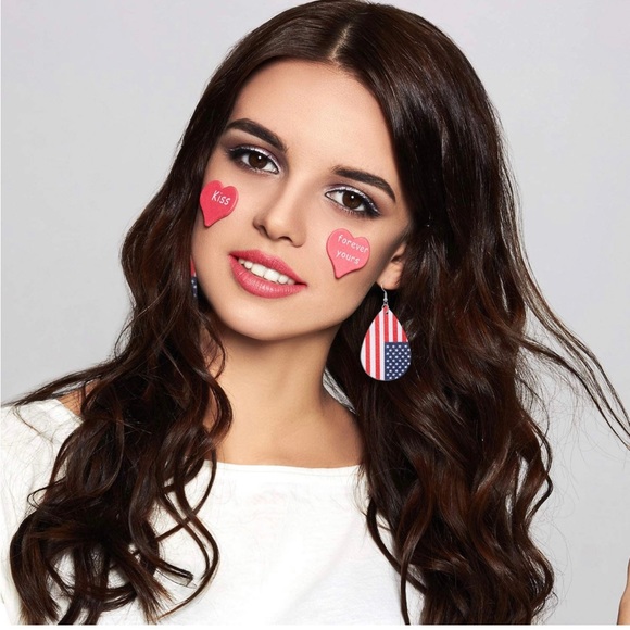 American Flag Leather Earrings Red White Blue - Picture 2 of 5